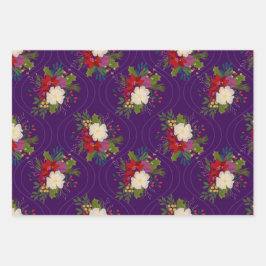 Bloemen vakantie boeket cadeau wrap paarse 3 pack inpakpapier vel