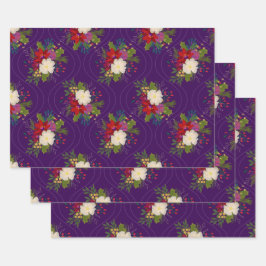 Bloemen vakantie boeket cadeau wrap paarse 3 pack inpakpapier vel