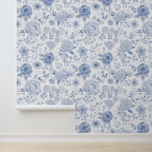 Bloemen van bloemig Bord Blauw Roos Behang