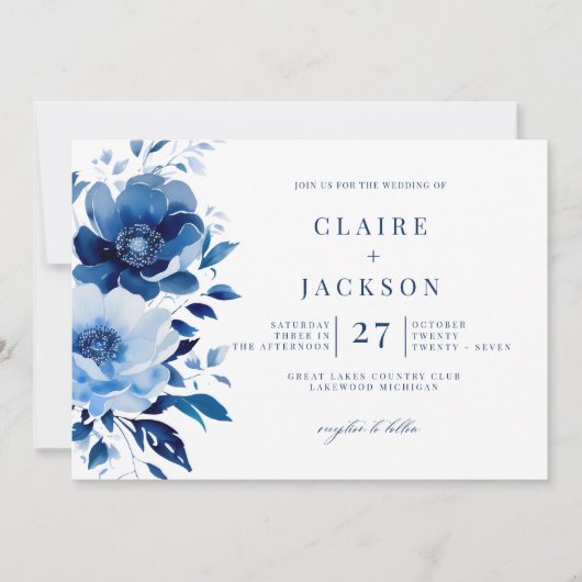 Bloemen van Blue Wedding Kaart (Voorkant)