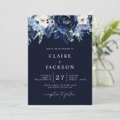 Bloemen van Blue Wedding Navy Kaart (Staand voorkant)