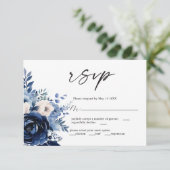 Bloemen van Blue Wedding RSVP Kaart (Staand voorkant)