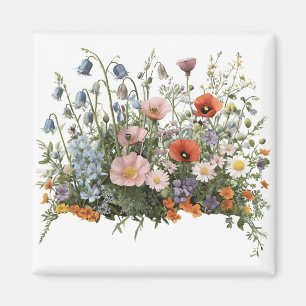 Bloemen van botanische tuin in wilde bloemenweide magneet