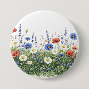 Bloemen van botanische tuin in wilde bloemenweide ronde button 7,6 cm