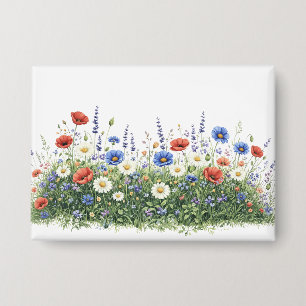 Bloemen van botanische tuin met wilde bloemen button