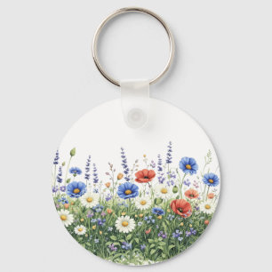 Bloemen van botanische tuin met wilde bloemen sleutelhanger