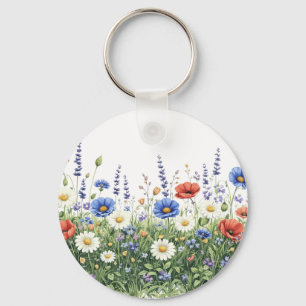 Bloemen van botanische tuin met wilde bloemen sleutelhanger