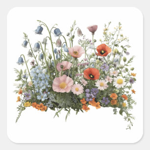 Bloemen van botanische tuin met wilde bloemen vierkante sticker
