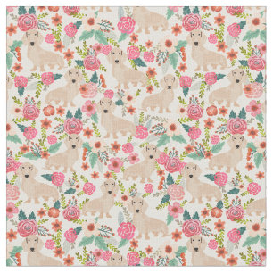  bloemen van Cream dachshund Stof