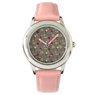Bloemen van de herfst omarmen groene achtergrond horloge