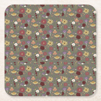 Bloemen van de herfst omarmen groene achtergrond vierkante kartonnen onderzetter