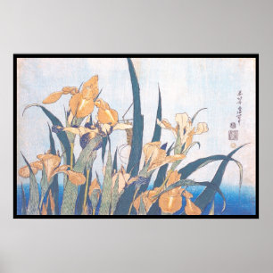 Bloemen van de Irises en Grasshopper Katsushika Ho Poster