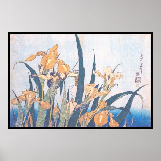 Bloemen van de Irises en Grasshopper Katsushika Ho Poster (Voorkant)