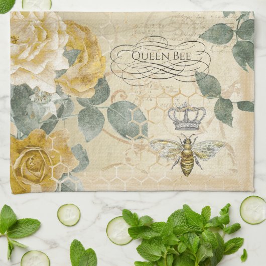 bloemen van koningin Bee Golden Yellow Rose Theedoek (Gevouwen)