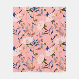 Bloemen van roombeige linten met bladeren en peta fleece deken