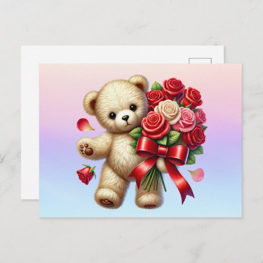 Bloemen van teddyberen versturen briefkaart (Voorkant / Achterkant)