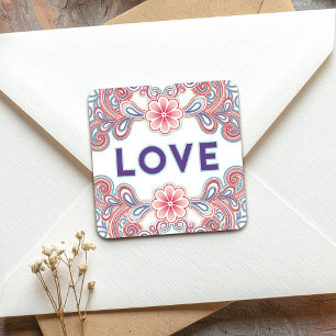 Bloemen van vintage liefde vierkante sticker