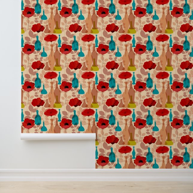 Bloemen, vassen en flessen behang (Applicatie)