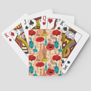 Bloemen, vassen en flessen pokerkaarten