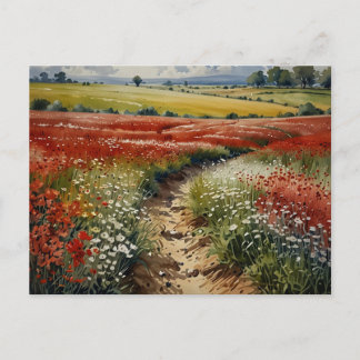 Bloemen Veld Rode Witte Bloemen Natuur Scene Briefkaart