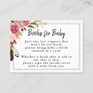 Bloemen & Veren Baby shower Boek Invoegen Kaart Visitekaartje