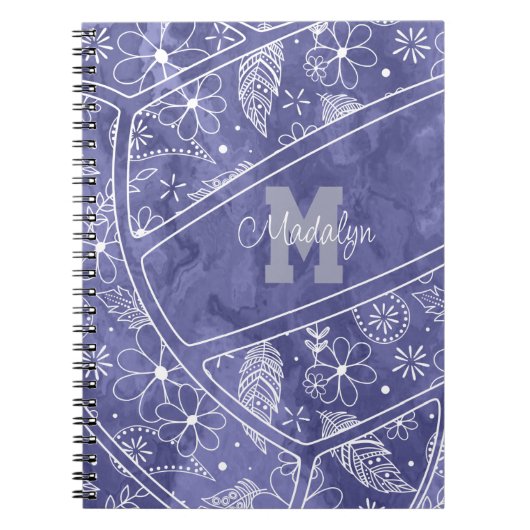 bloemen veren paisleuzen paars volleybal notitieboek (Voorkant)