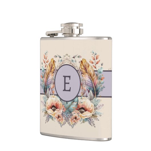 Bloemen veren toevoegen initiaal paarse heupfles (Links)