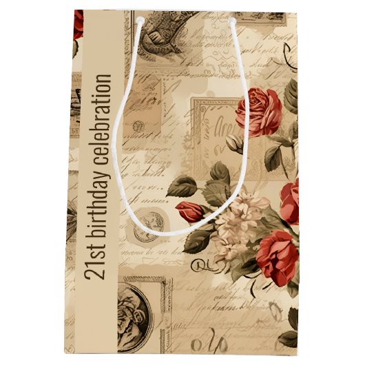  Bloemen Verjaardag Gift Bag Medium Cadeauzakje (Achterkant)