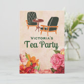 Bloemen Verjaardagmiddag Tea Party Uitnodigen Kaart (Staand voorkant)