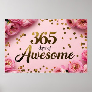 Bloemen verjaardagsaftelling roze gouden stippen p poster