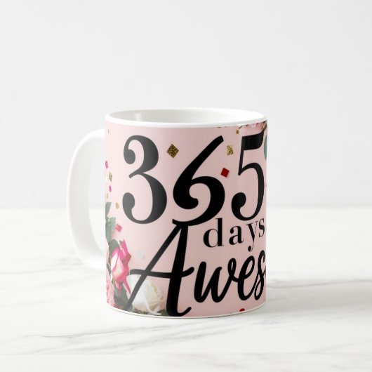 Bloemen verjaardagsaftelling roze koffiekopje mok (Voorkant links)
