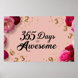 Bloemen verjaardagsaftelling roze poster