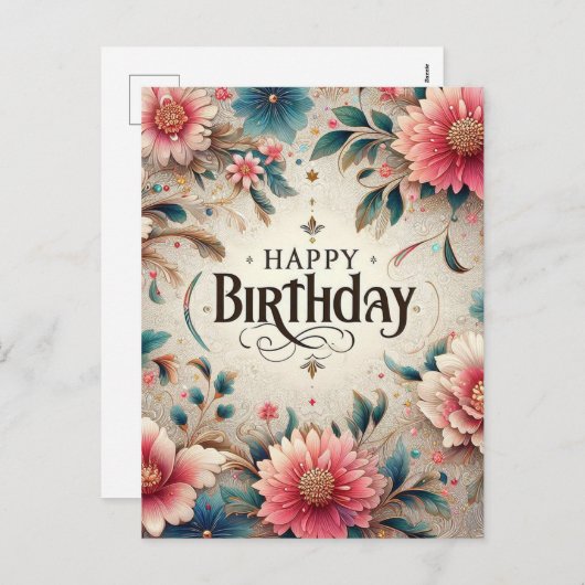 Bloemen Verjaardagsvakantie briefkaart (Voorkant / Achterkant)