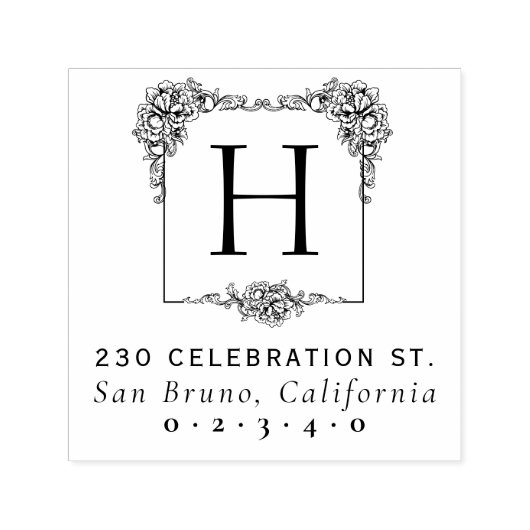  Bloemen Vet Vierkant Monogram Retouradres Zelfinktende Stempel (Design)