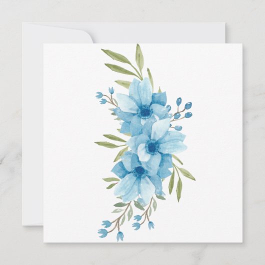 Bloemen Vierkantige Uitnodiging in Blauwe Waterver (Achterkant)