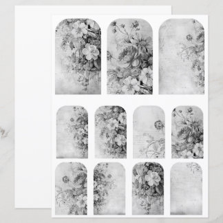 Bloemen Vintage Collage 1b 4 van 4 Zwart en Wit