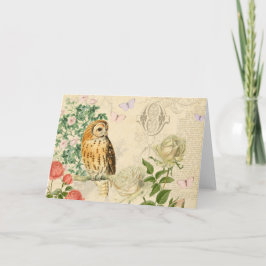 Bloemen vintage uilwenskaart met rozen kaart