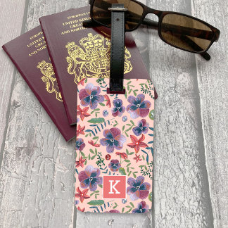 Bloemen Viooltjes bloemendrukt monogram Lug Bagagelabel
