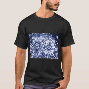 Bloemen, Vissen en Sterren bij Middernacht Tekenin T-shirt