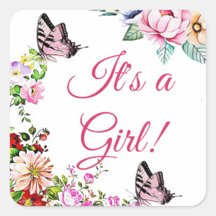 Bloemen Vlinder Baby shower Stickers