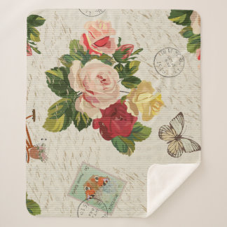 bloemen, vlinder elegantie sherpa deken