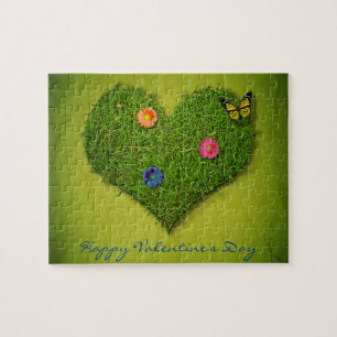 Bloemen vlinder hartvormig gazon legpuzzel