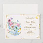 Bloemen vlinder thee cup bruiloft kaart (Voorkant / Achterkant)