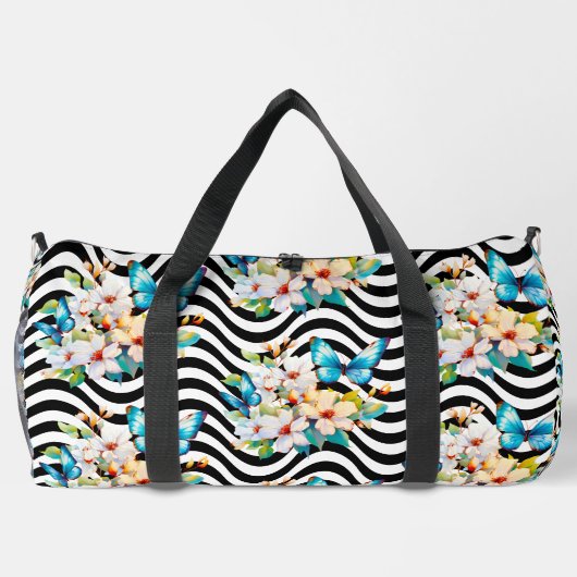 Bloemen Vlinders Zwart & Wit Wavy Stripes Plunjezak (Achterkant)