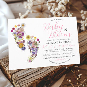 Bloemen Voetafdrukken Roze Baby Girl Douche Uitnod Kaart