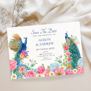 Bloemen vogel pauw bruiloft save the date