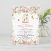 Bloemen Vogelkooi Baby shower Invitation Kaart (Staand voorkant)