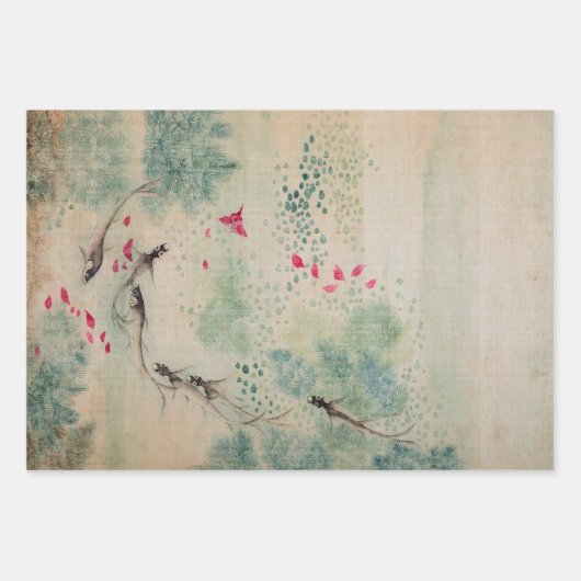 Bloemen, vogels en vis inpakpapier vel (Voorkant)