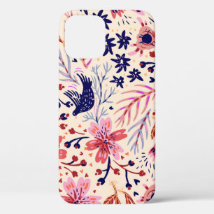 Bloemen, vogels,  naadloos patroon. iPhone 12 hoesje
