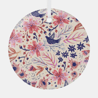 Bloemen, vogels, naadloos patroon. glas ornament